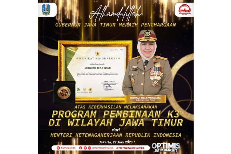 Lima Kali Berturut, Gubernur Khofifah Raih Penghargaan Pembina K3 Terbaik Nasional