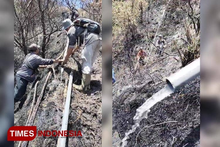 Desa Wonotoro Siapkan Rp10 Juta Perbaiki Pipa Rusak Karena Kebakaran Savana Bromo.