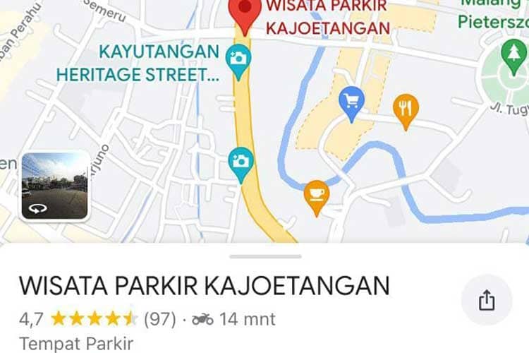 Wah! Wisata Parkir Kajoetangan Malang Terlihat di Google Maps