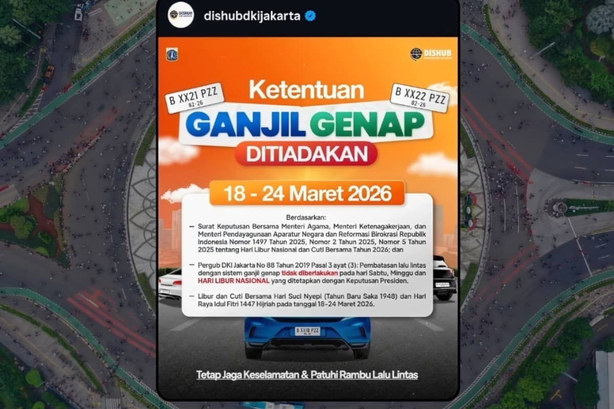 Kendaraan Bebas Melintas, Ganjil Genap Jakarta Tak Berlaku 18–24 Maret