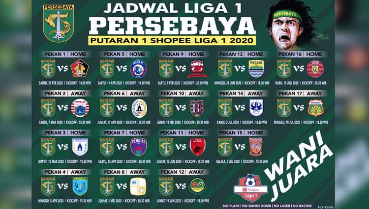 Inilah Jadwal Persebaya pada Shopee Liga 1 2020 Putaran Pertama