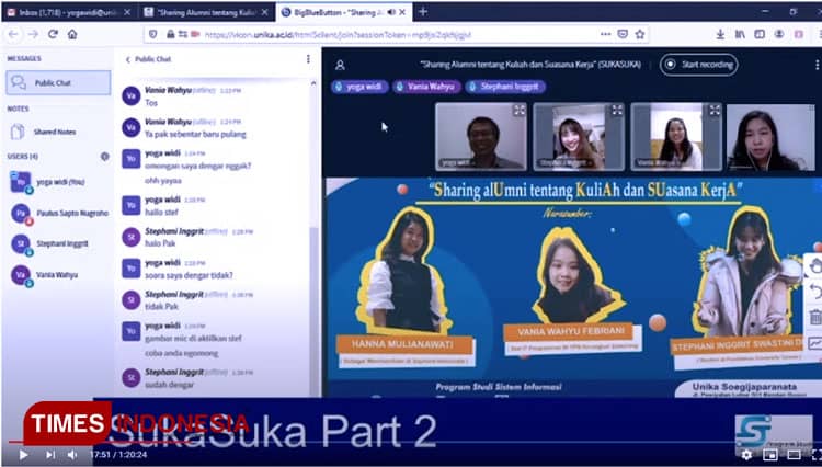 Prodi Sistem Informasi UNIKA Soegijapranata Adakan Sharing Online Bersama Alumni