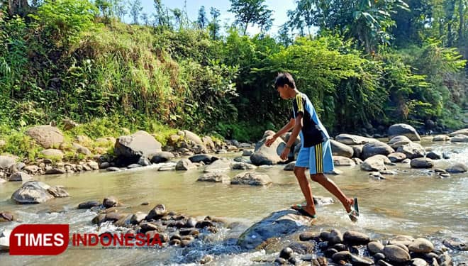 Demi Nebeng Handphone Buat Belajar Daring, Siswa di Brumbun, Madiun Rela Seberangi Sungai