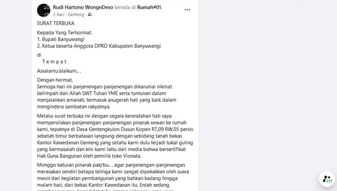 Polemik IMB Vionata Banyuwangi, Warga Kirim Surat Terbuka Pasrah Pada Tuhan