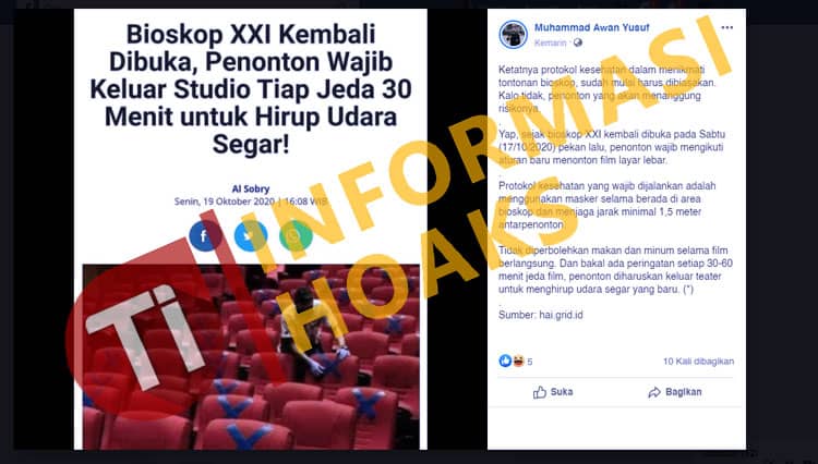 [CEK FAKTA] Bioskop XXI Dibuka, Penonton Wajib Keluar Studio Tiap 30 Menit