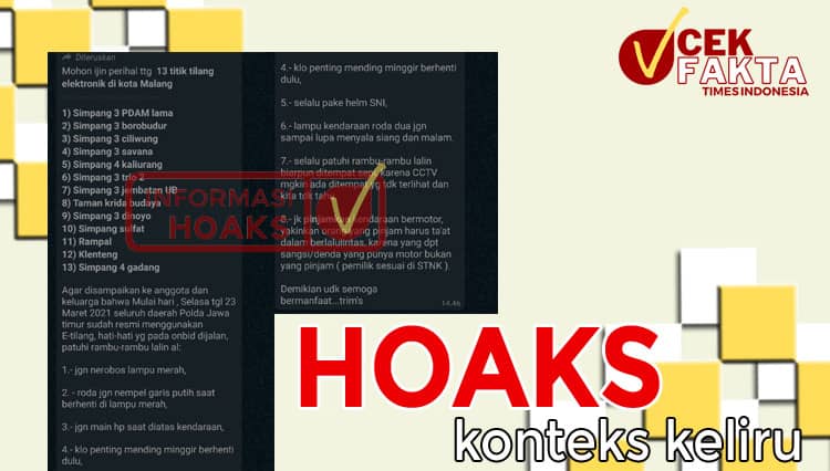 [CEK FAKTA] Tilang Elektronik di Kota Malang Mulai 23 Maret 2021