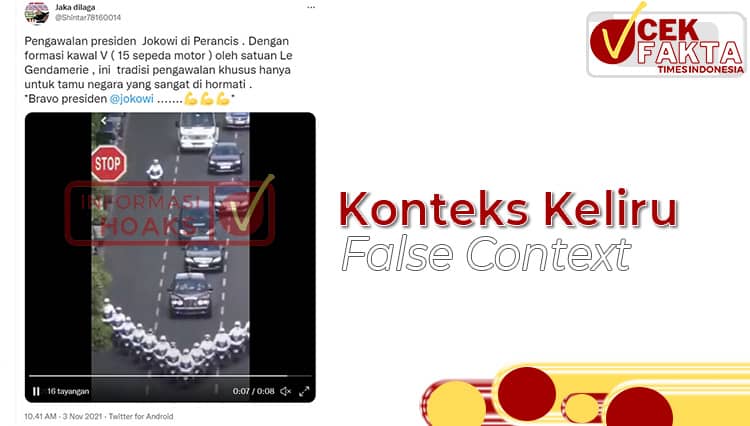[CEK FAKTA] Video Presiden RI Jokowi Dikawal dengan Formasi V di Prancis