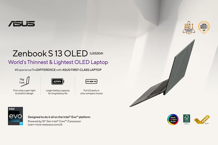 Zenbook S13 OLED, Laptop Ultraportabel OLED Tipis, Ringan, Stylish dan Ramah Lingkungan