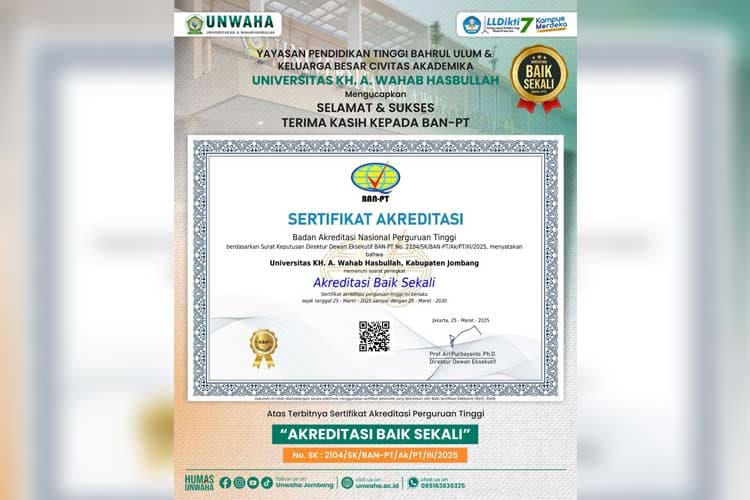 Raih Akreditasi Baik Sekali, UNWAHA Jombang Siap Bersaing Menuju Universitas Unggul