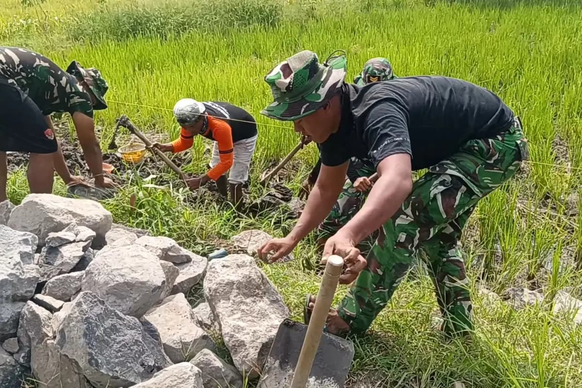 TMMD 128 Gresik Perkuat Infrastruktur Pertanian, Tanggul JUT Slempit Dibangun