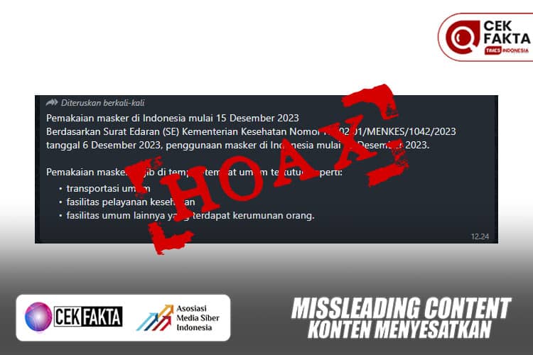 CEK FAKTA: SE Kemenkes RI Wajibkan Penggunaan Masker Mulai 15 Desember 2023