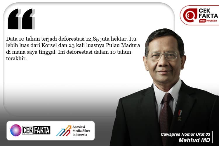 Cek Fakta: Mahfud MD Sebut Deforestasi dalam 10 Tahun Terakhir Lebih Luas dari 23 Kali Pulau Madura