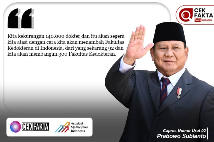 Cek Fakta: Prabowo Sebut Indonesia Kekurangan 140 Ribu Dokter, Benarkah?