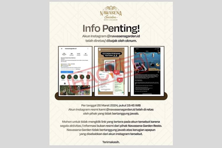 Akun Instagram Nawasena Garden Madiun Kena Hack, Rugikan Customer