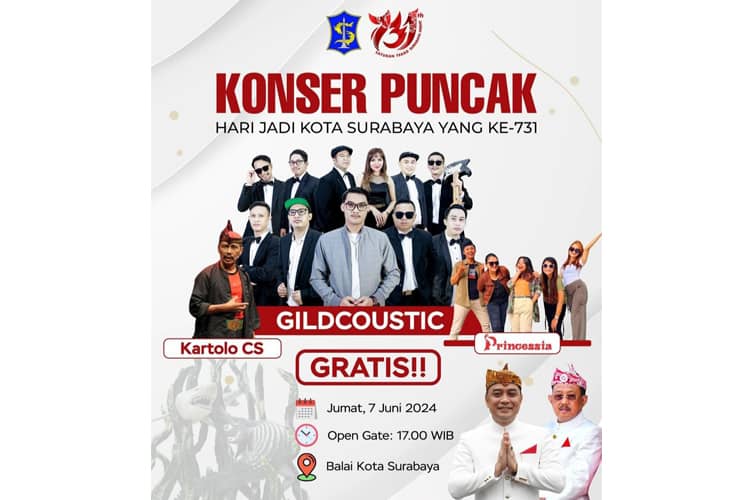 Besok! Konser Puncak Hari Jadi Kota Surabaya, Ada Gilga Sahid Hingga Kartolo CS