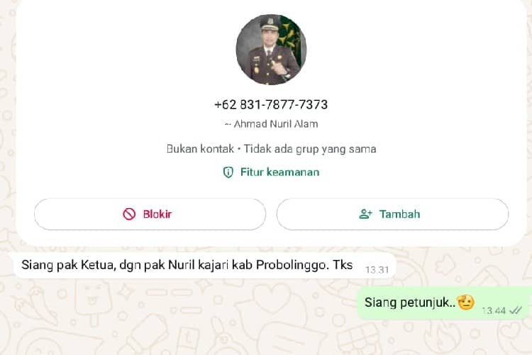 Waspada! WhatsApp Catut Nama Kajari Kabupaten Probolinggo Mulai Beraksi