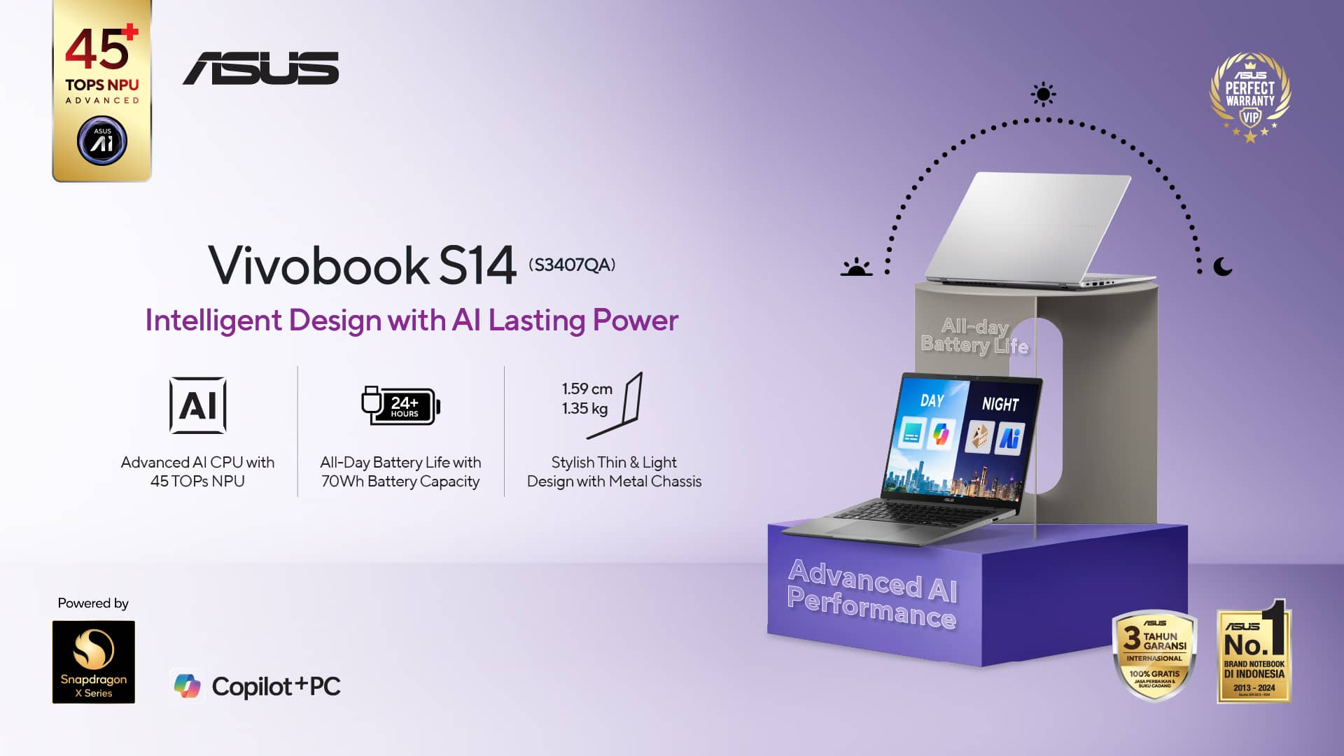 ASUS Vivobook S14 (S3407QA), Laptop AI Hemat Baterai