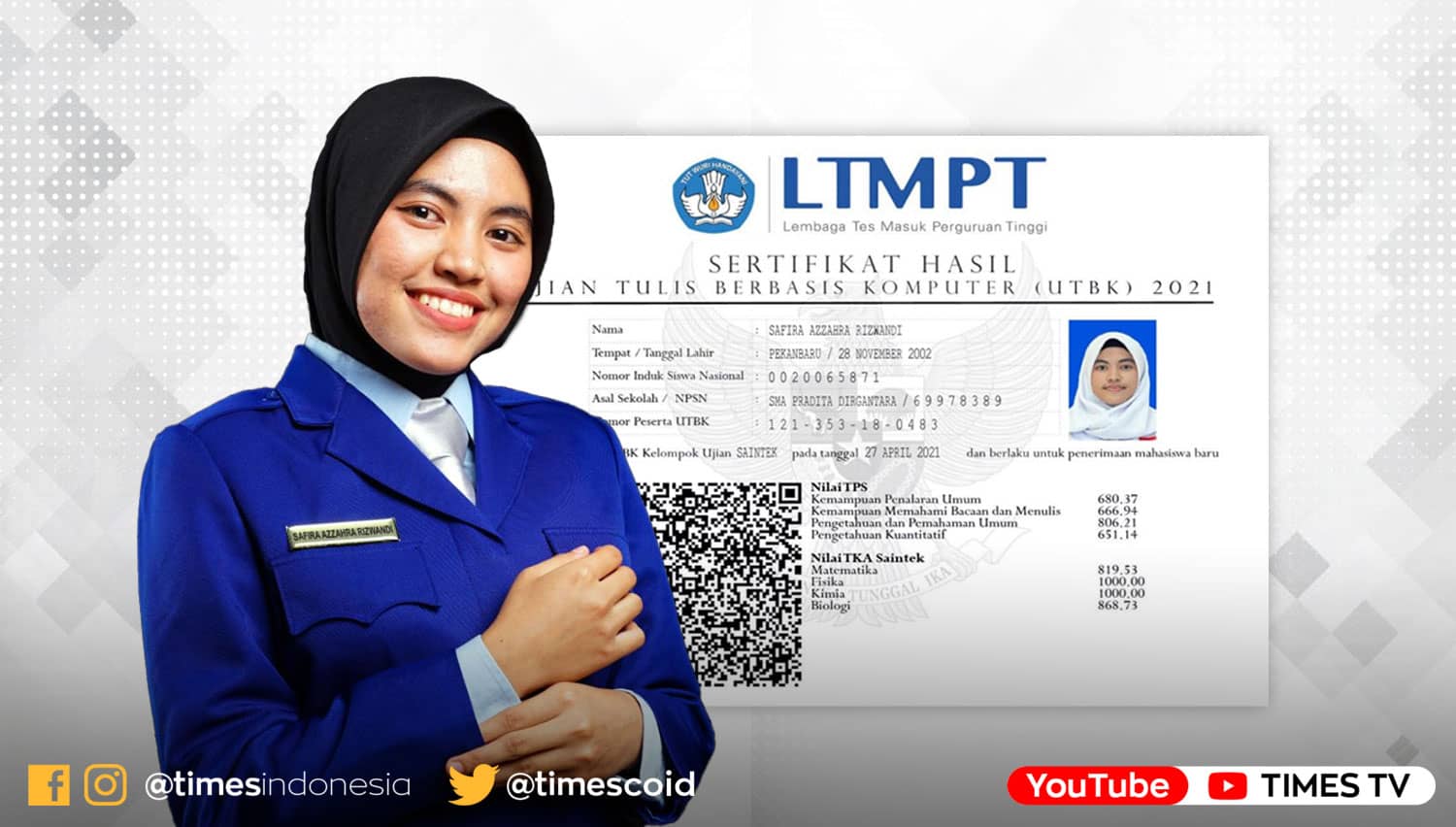 Safira Azzahra Izwandi, Alumnus SMA Pradita Dirgantara Raih Nilai 1,000 Mapel Fisika dan Kimia UTBK 2021