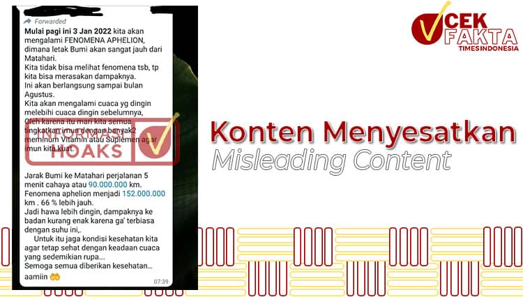 CEK FAKTA: Fenomena Aphelion Sebabkan Cuaca Dingin dari 3 Januari sampai Agustus 2022